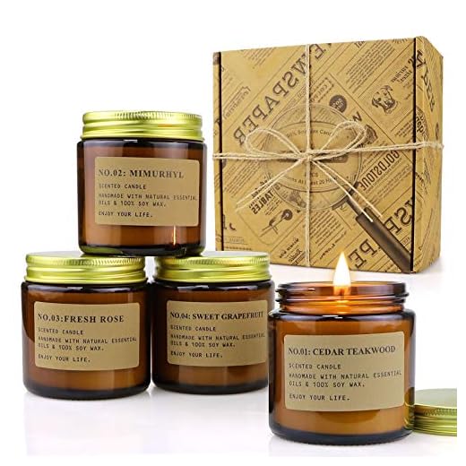 Candele Profumate Set di 4 Pezzi in Vetro Cera di Soia da 400g con Profumo di Rosa Teak e tabacco di tek per la Casa Aromaterapia per lei, Regalo di Compleanno per Donna Mamma Durata Fino a 100 Ore