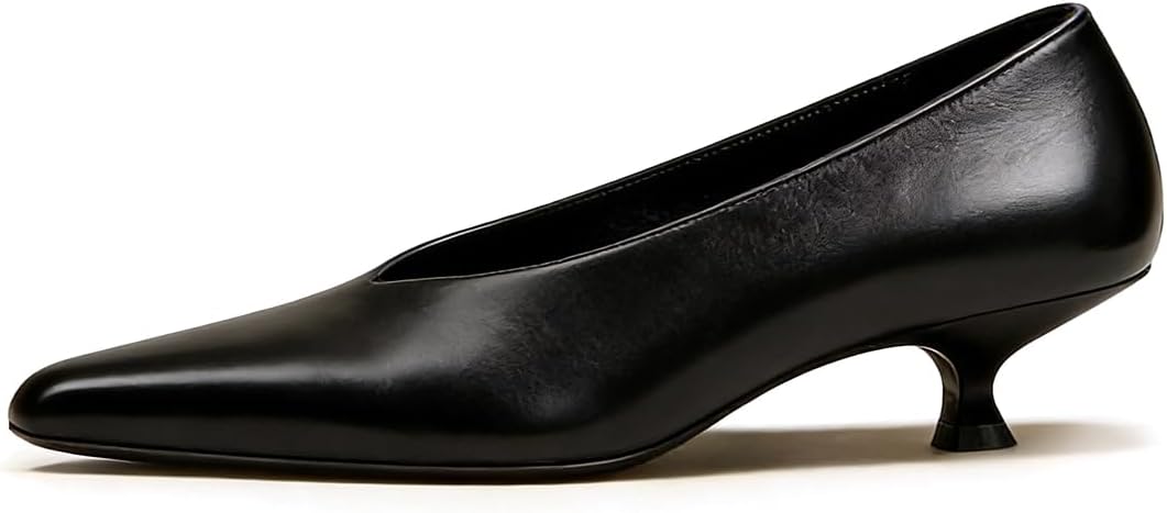 miss left Women Chic Pumps Kitten Low Heels Office Professional Shoes Closed Pointed Toe V-Cut Slip Ons Elegant Comfortable Size 4-16 US