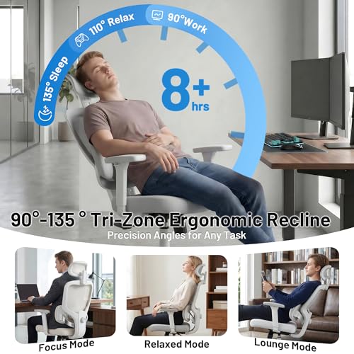Image of Ergonomic Office Desk Chair, High Back Breathable Mesh Computer Chair, 3D Lumbar Support, 2D Headrest & 3D Armrests, 300lbs Heavy Duty Task Chair for Home Office Work Gaming, Gray