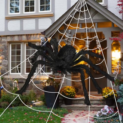 Decoración de Tela de araña de Halloween, 150 cm Araña Gigante de Halloween,5M Tela Araña Gigante, Decoración de Halloween,para Exterior, Jardín, Fiesta