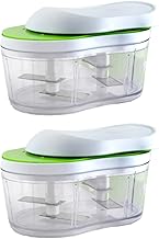 Pack of 2 Manual Hand Push Vegetable Choppers with 4 Sharp Stainless Steel Blades for Effortless Chopping. 350ML Capacity, Compact, Durable Design for Vegetables, Fruits, Nuts – White