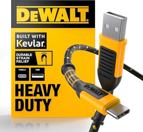 DEWALT Heavy Duty USB to USB C Cable, Jobsite Type C Cable, High Speed USBA to Type-C, Fast Charge...