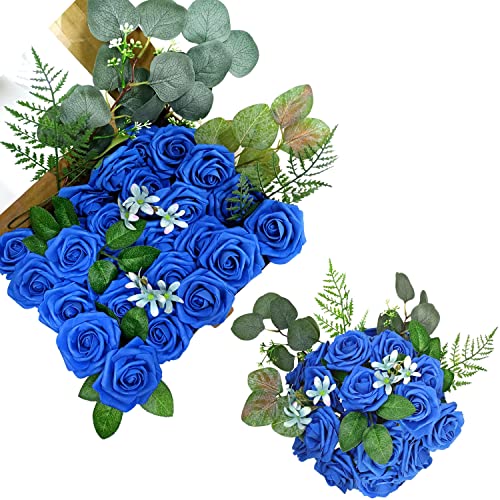 OrgMemory Fleurs artificielles avec tiges pour arrangements floraux - Décoration de mariage (bleu roi) Cover