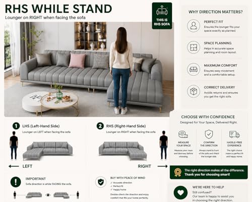 Image of Casaliving Herrick RHS 6 Seater L Shape Sofa Set with 2 Puffy for Living Room (Turquise Colour) Premium Velvet Fabric Sofa Set