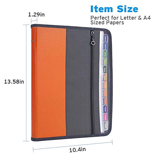 Sooez 13 Pocket Expanding File Folder With Sticky Labels, Accordion File Folder Document Organizer Expanding Zip File Folder With Zipper Closure，Letter A4 Paper Document Accordion Folder, Orange #TOP6
