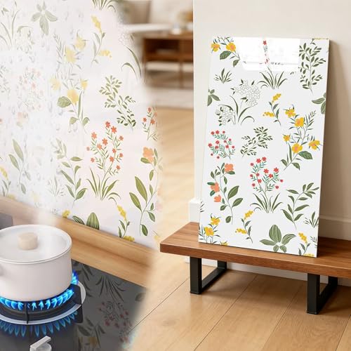 Vibeo Azulejos Adhesivos Azulejos Resistentes Al Calor para Salpicadero de Cocina, Baldosas Adhesivas con Flores, Paneles de Pared Impermeables para Interiores(Style A,90 pcs)