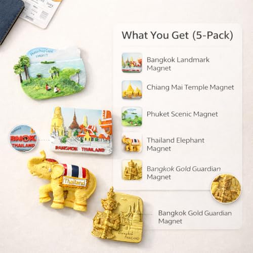 Pack de 5 imanes decorativos de recuerdo de Tailandia miniatura 3