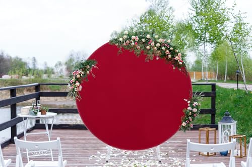Image of Burgundy Round Backdrop Cover 6.5x6.5ft Burgundy Circle Birthday Photo Photography Background for Party Baby Shower Wedding Decorations