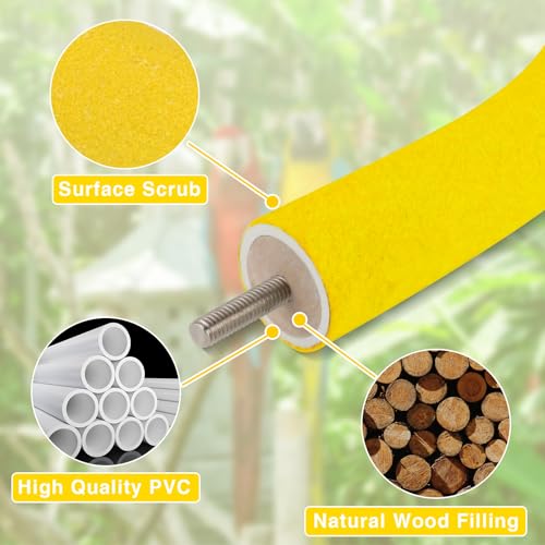 Image of Rypet U Shape Parrot Perch Stand Toy for Paw Grinding Clean Stick Exercise, Rough-Surfaced Quartz Bird Perch Standing Cage Accessories for for Small Parakeets Cockatiels Conures Macaws (Yellow L)