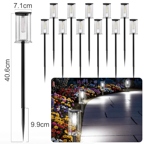 MAOKOT 12 Pack Solar Lights Outdoor,IP65 Waterproof Solar Pathway Lights Outdoor Garden Light, Solar Lights Pathways Cool White LED Landscape Lighting for Walkway, Driveway, Yard, Patio, Garden Decor — view 2