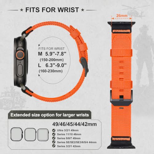 Image of Tactical Nylon Bands for Apple Watch Ultra 3 2 Band Series 11-1 /SE Men | Rugged Breathable Fabric, Nato Sport Strap, Adjustable Wristband with Metal Buckle for iWatch 49mm 46mm 45mm 44mm 42mm, M