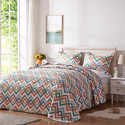 Sunstyle Home Quilt Set Queen Size, Lightweight Microfiber Soft Coverlet Reversible Quilted Pattern Summer Quilt Bedspreads Comforter Set For All Season, 3 Piece Includes 1 Quilt + 2 Shams #TOP1
