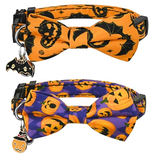 2 Pack Halloween Cat Collar Breakaway with Cute Bow Tie Bell Char...