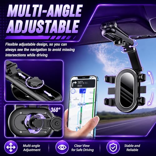 AKWDSL Upgraded Sun Visor Phone Holder,Universal Car Phones Holders with 360° Adjustable & Triple-Axis Swivel,One-Hand Quick Release Car Visor Phone Mount Fit Suns Visors/Rearview Mirrors by AKWDSL - Used condition - Image 4