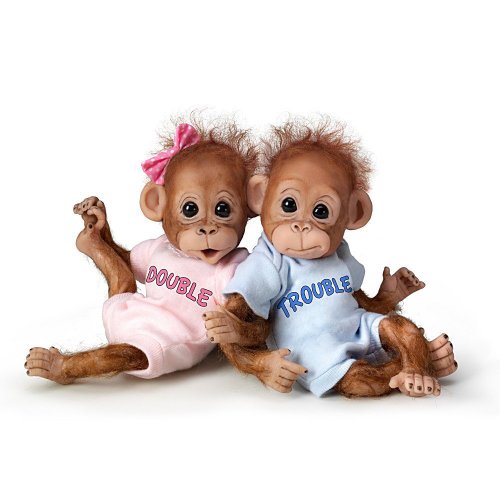 Muñecos Gemelos Orangután Bebé Poseables 20 cm miniatura 3