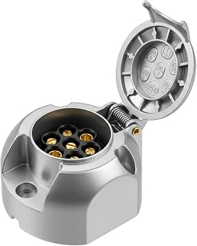 7 Pin Trailer Socket Metal without Rubber Gasket 12V Waterproof Sliver