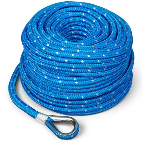 Camco Trac Outdoor 100ft Anchor Rope | Features an 800 lb. Break Strength | Includes a Stainless Steel Anchor Shackle (69080)