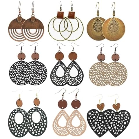 Hefanny Vintage Wooden Earrings Set Cover