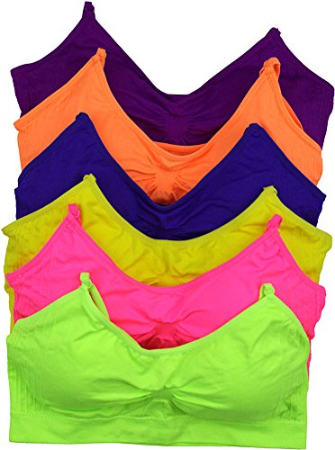 ToBeInStyle Women's Pack of 6 Seamless Stretchy Wire-Free Padded Sports Bra