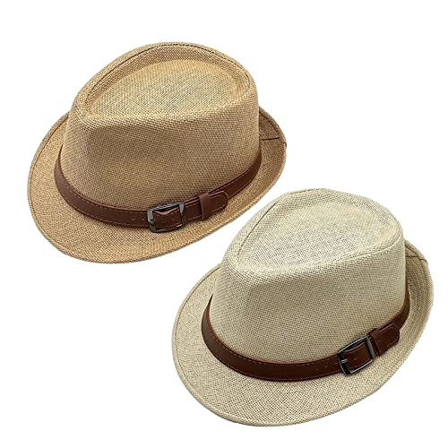 ZMNKH Chapeau de Panama Femme Homme Fedora de Paille Chapeau de Soleil Été Léger Respirant Plage Chapeau Voyage Lot de 2