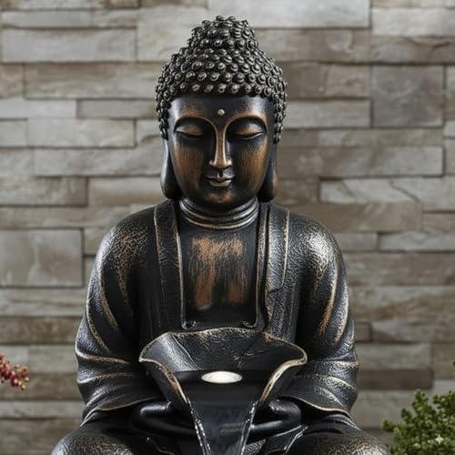 Image of Swarnhouse Decorative Water Fountain with LED Light, 2 Feet, Indoor Tabletop Waterfall for Home Office Garden (Black Antique)