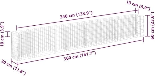 Vista 28 de vidaXL Gabion - Maceta elevada para pared, jardín, césped, patio, jardín, jardín, jardín, jardín, jardín, flores, acero galvanizado, 70.9 x 35.4