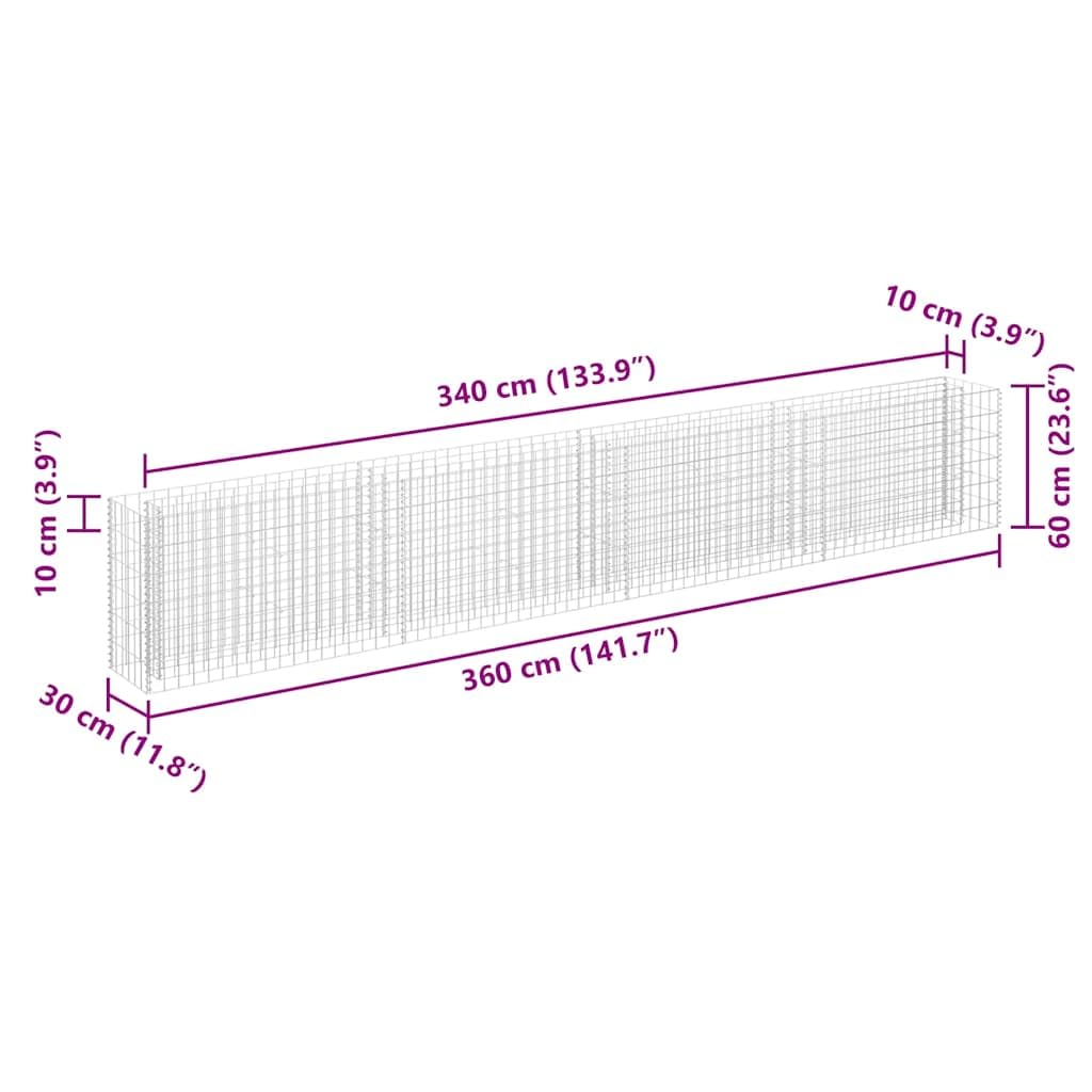 vidaXL Arriate de gaviones de Acero galvanizado 360x30x60 cm