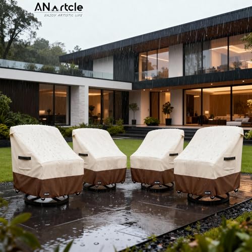 Image of ANartcle Swivel Patio Chair Cover 4 Pack,600D Waterproof Heavy Duty Outdoor Chair Cover(28 W x 33 D x 36 H inches),Patio Furniture Covers,Outdoor Furniture Covers Waterproof,Beige&brown