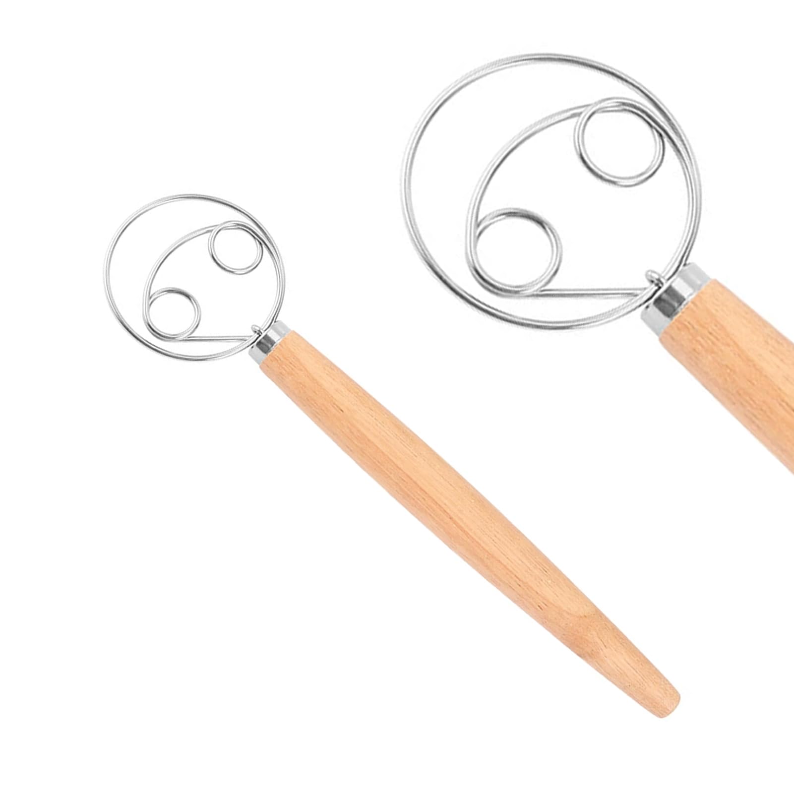13 Inch Danish Dough Whisk, Stainless Steel Double Eye Bread Dough Mixer with Wooden Handle, Dutch Whisk for Bread, Sourdough, Pastry & Pizza Dough