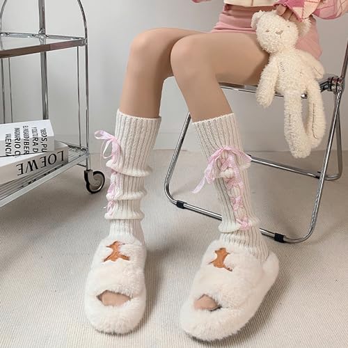 Image of Triplewood Y2K Warm Long Leg Warmers for Women White Knitted Girls Leg Warmer Socks Winter Accessory