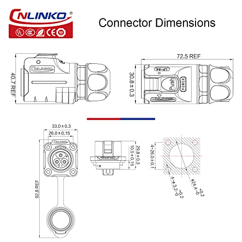 CNLINKO LP-24 4 Pin Waterproof Connector 25A 500V AC Quick Plug Circular Connector PBT Plastic Shell Fast Release Aviation Connector M24 Flange Socket (4 Pin) - Image 4