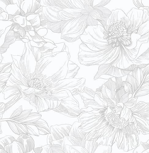 Ismoon Large Floral Peel and Stick Wallpaper Boho White/Grey Cont...