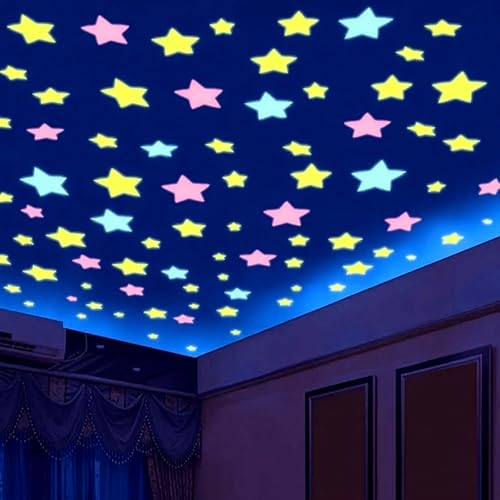 Image of Party Propz Glow in Dark Stars Radium Wall Sticker - Pack of 100 Pcs, Wall Decor Stars Radium Sticker for Kids Room & Bedroom | Night Glow Decorative Wall Sticker