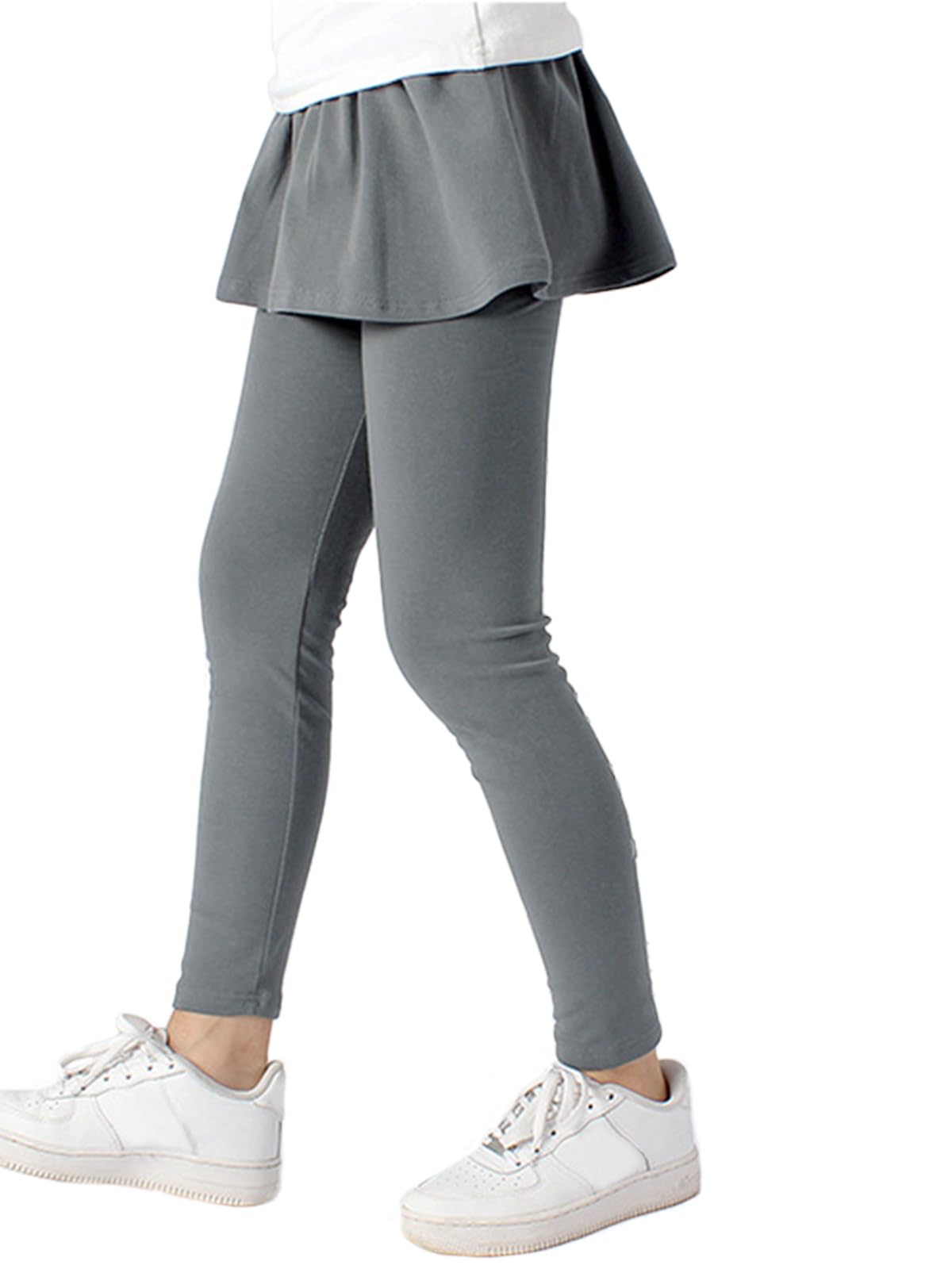 LOLANTA Leggings pour Filles, Leggings en Coton Extensible avec Jupe à Volants, Jupe Pantalon Décontractée pour Enfants 5-12 Ans