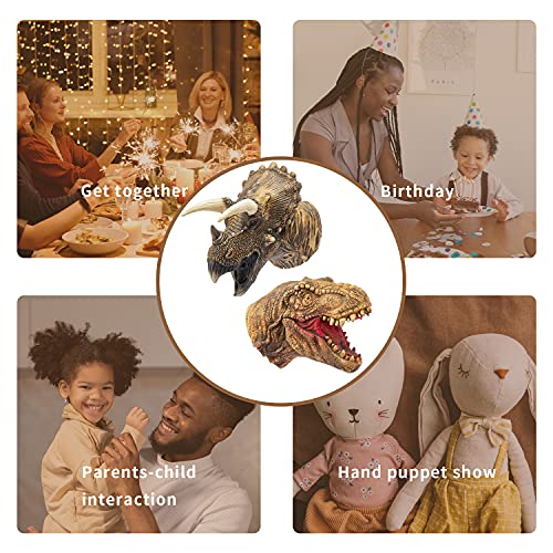 Yolococa Dinosaur Hand Puppets Realistic Latex Soft Animal Head Toys Set, Hand Puppet Toys Gift for Kids, Party Show Imaginative Play (Tyrannosaurus & Triceratops)