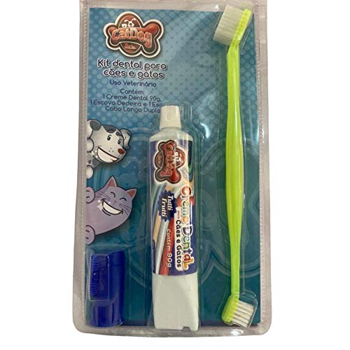 Kit Dental Creme Tutti Frutti Escova Cabo Duplo Longo e Dedeira Macia CatDog