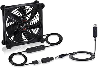 Quiet 140mm Fan with 10 Speed – USB 5V/DC 12V, IPX5 Waterproof, Portable Cooling for PC, Tablet, TV Receiver, Router, DVR, Greenhouse, Kennel, Computer Cabinet & Components