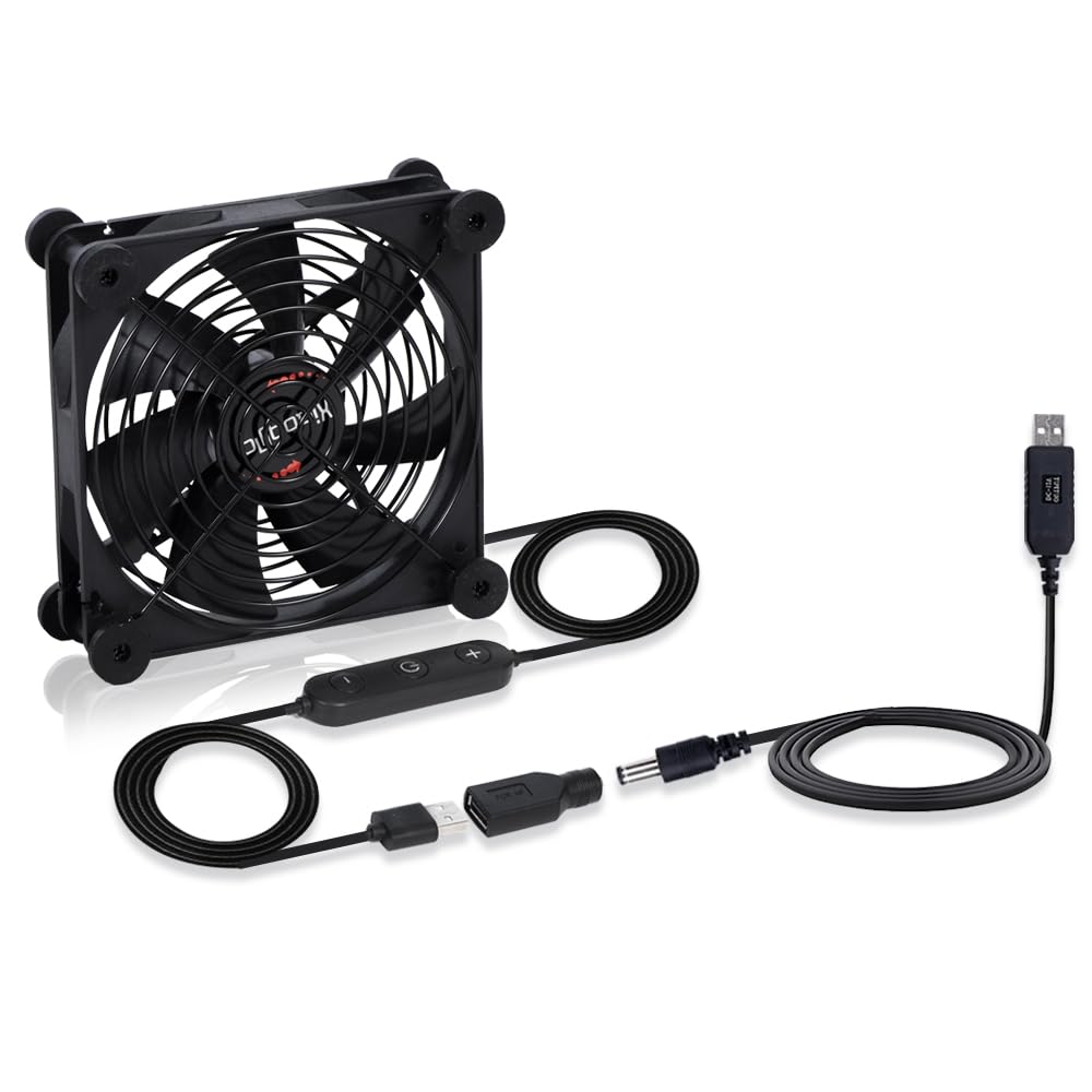 Quiet 140mm Fan with 10 Speed – USB 5V/DC 12V, IPX5 Waterproof, Portable Cooling for PC, Tablet, TV Receiver, Router, DVR, Greenhouse, Kennel, Computer Cabinet & Components