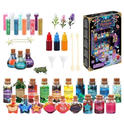 Magic Fairy Set - Trank -Making -Kit, Verzauberte Zaubergläser | Fantasy Craft Activity Für Mädchen, Einfallsreiches Gartenspielzeug Mit Glitzerflaschen, Etiketten, Kristallen, Kräutermischungen F