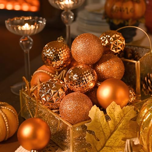 Valery Madelyn Christmas Tree Decorations Ornament Set for Fall Halloween, 50ct 2 Inches Orange Shatterproof Christmas Ball Ornaments Hanging Xmas Holiday Party Decor