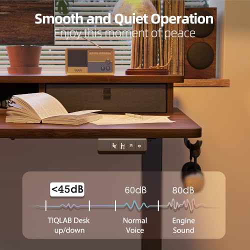 Image of TIQLAB 48 * 24 inch Standing Desk with Two Drawers&Top Shelf, Black Walnut