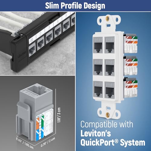 Image of Everest 90 Degree RJ45 Cat6A Keystone Jacks Slim Profile 10-Pack Gray | Compatible with 90 Angled Speed Termination Tool - easyJACK (B094WB91H3)
