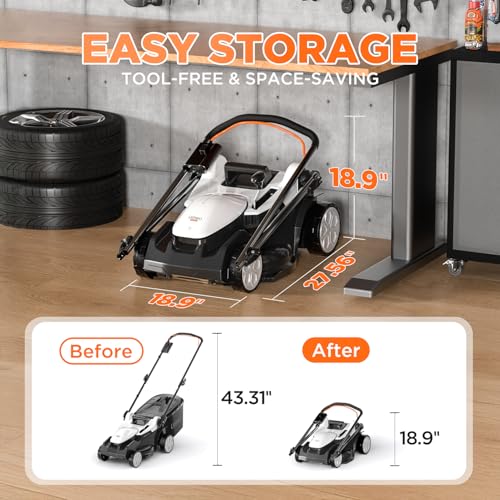Image of Litheli 16.5 inch Electric Lawn Mower Cordless, Brushless Lawnmower with 6-Height Adjust and 2 x 4.0Ah Batteries, for Garden and Yards