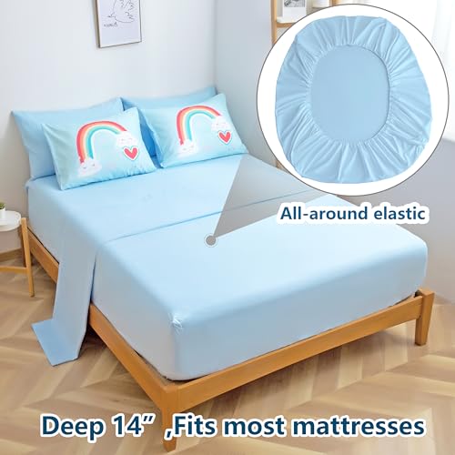 Image of Kids Bedding Twin Set for Girls Boys- Rainbow 5-Piece Comforter Set with Sheets, Pillowcase & Sham, Soft and Cozy