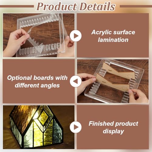 BENECREAT Buntglas-3D-Schaum-Winkelkeilwerkzeug, Buntglas-Layoutrahmen mit 12-teiligem Holzplattenwerkzeug zum Zusammenlöten von Buntglas in verschiedenen Winkeln