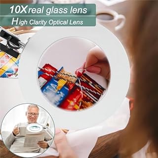 Kevsuvqin Lampada con Lente di Ingrandimento Professionale, 10x Lente di Ingrandimento con Luce, Lampada LEnte INgrandimento con Morsetto e Braccio Orientabile, 3 Modalità Colore, 10 di Luminosità