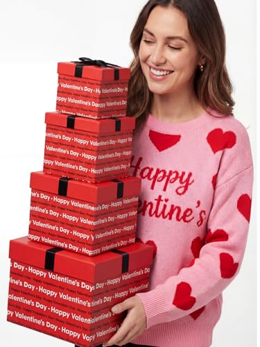 Epakh 4 Pcs Valentines Nesting Gift Boxes with Lids Holiday