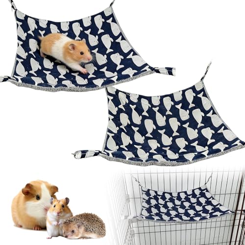 Rthynti Rat Hammock 2 Pack Single Layer Blue Small Animal Hammocks for Cage Soft & Warm Hanging Bed for Rats Guinea Pigs Ferrets Chinchillas Degu (27 * 27cm)