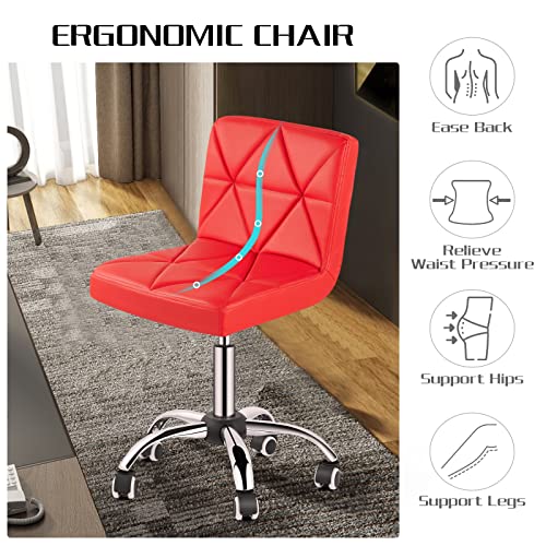 Cosvalve Armless Desk Chair, Low Back Swivel Office Chair, Adjustable Task Chair With Rolling Wheels And Diamond Pattern, For Home Computer Barber, Red #TOP5