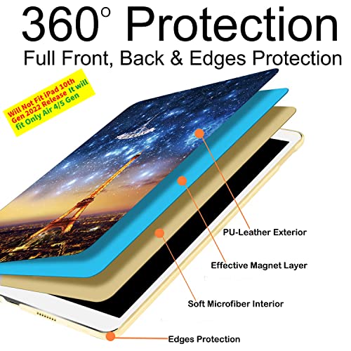 Image of DuraSafe Cases for iPad Air 5th 4th 6th 11th [ Air 11 /6 2024 /5 2022 /4 2020 ] A2588 A2316 MYFQ2HN /A MYFN2HN /A MYFQ2HN /A UltraSlim Printed Smart PU Leather Flip Folio Book Cover - Paris Night